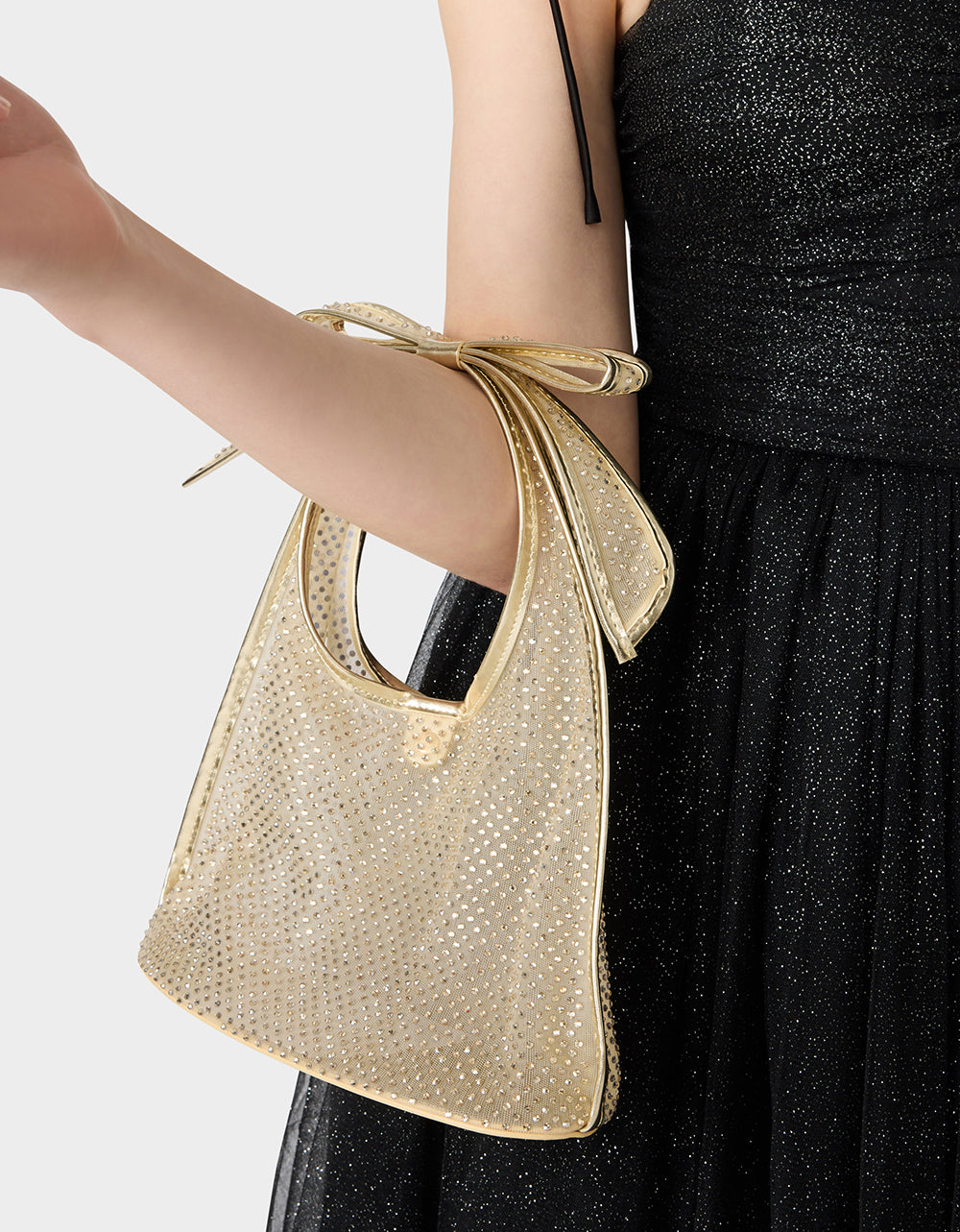 BOW MINI MESH TOTE GOLD