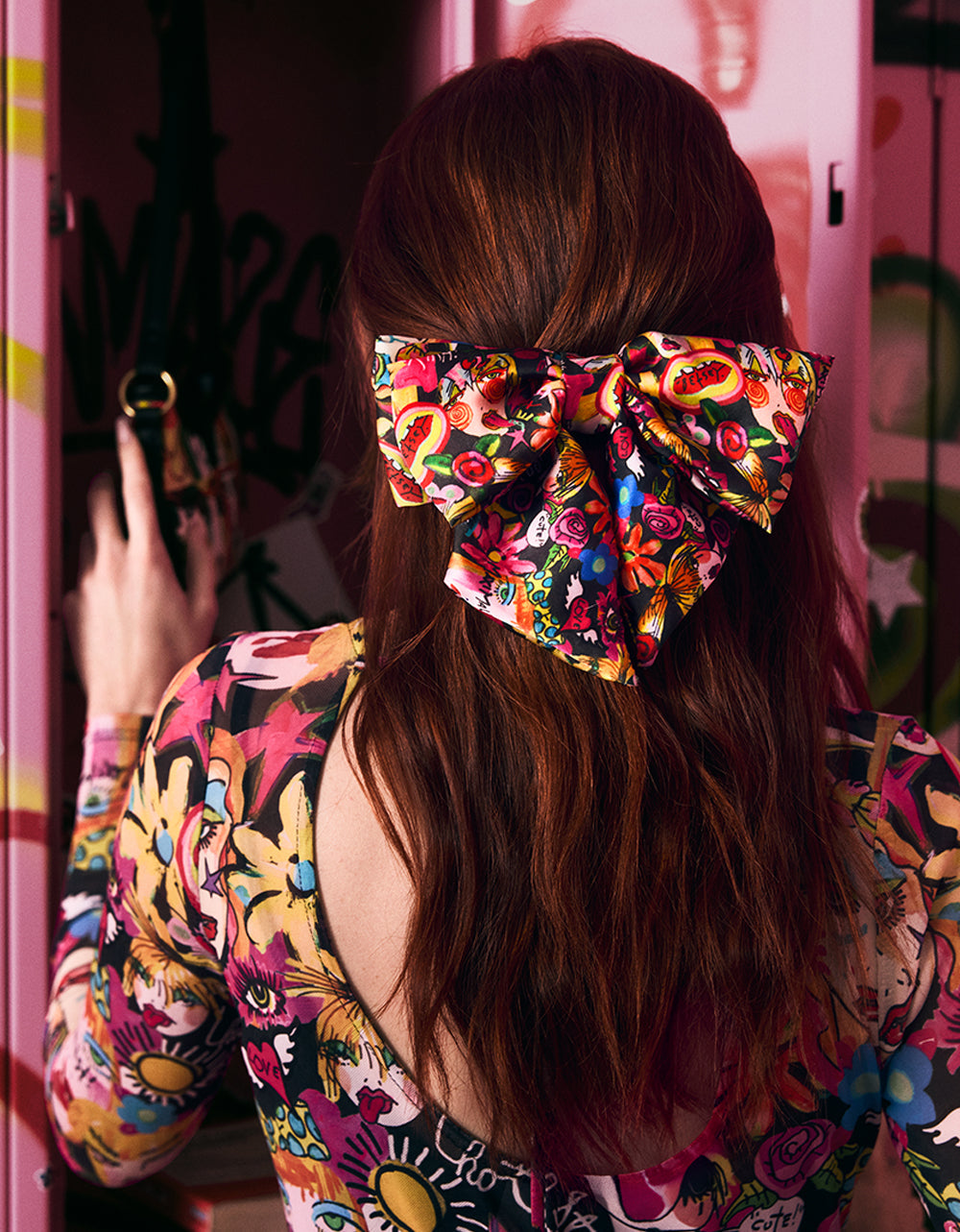 OVERSIZED BOW CLIP BLACK MULTI