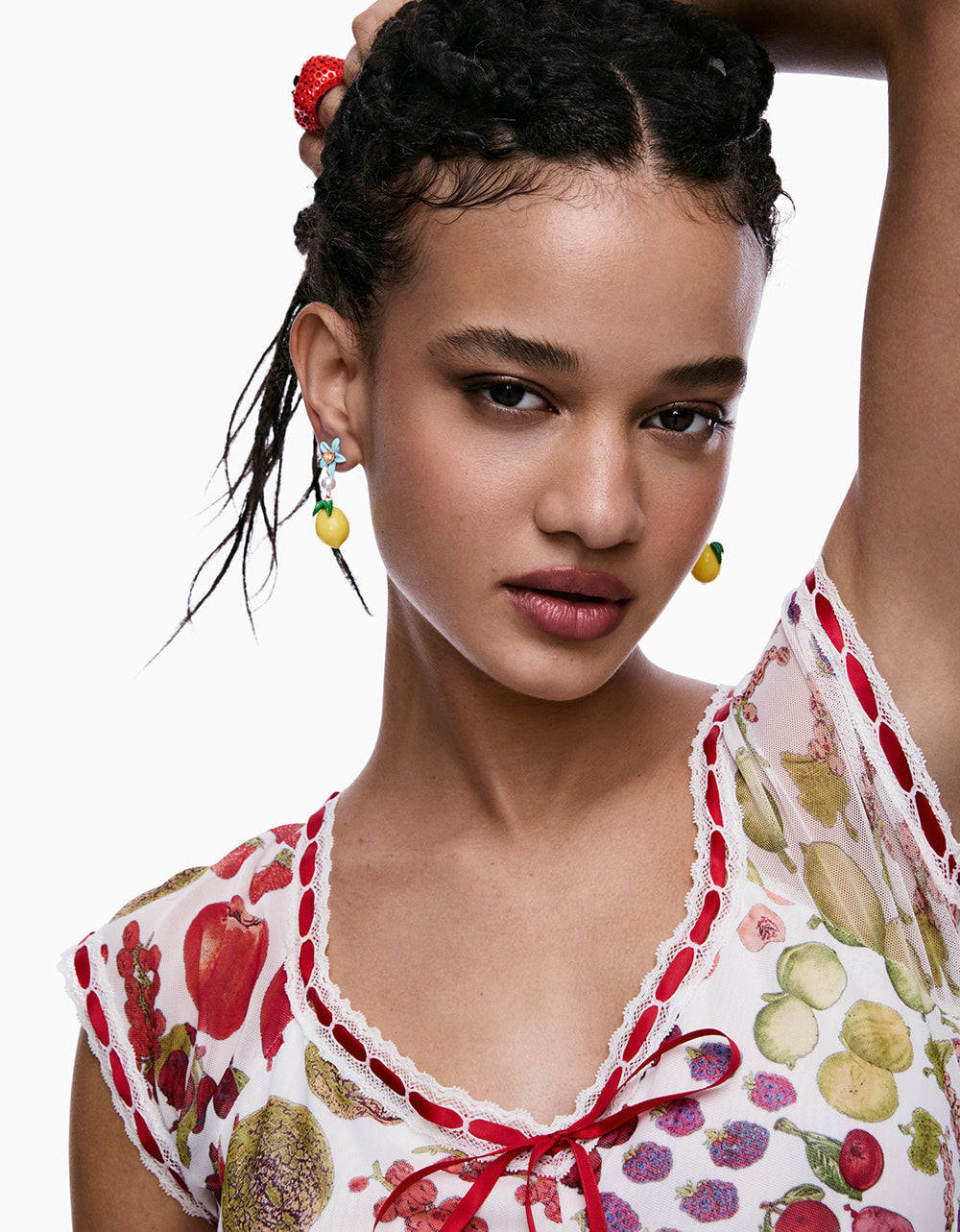 FLOWER LEMON DOUBLE DROP EARRINGS YELLOW