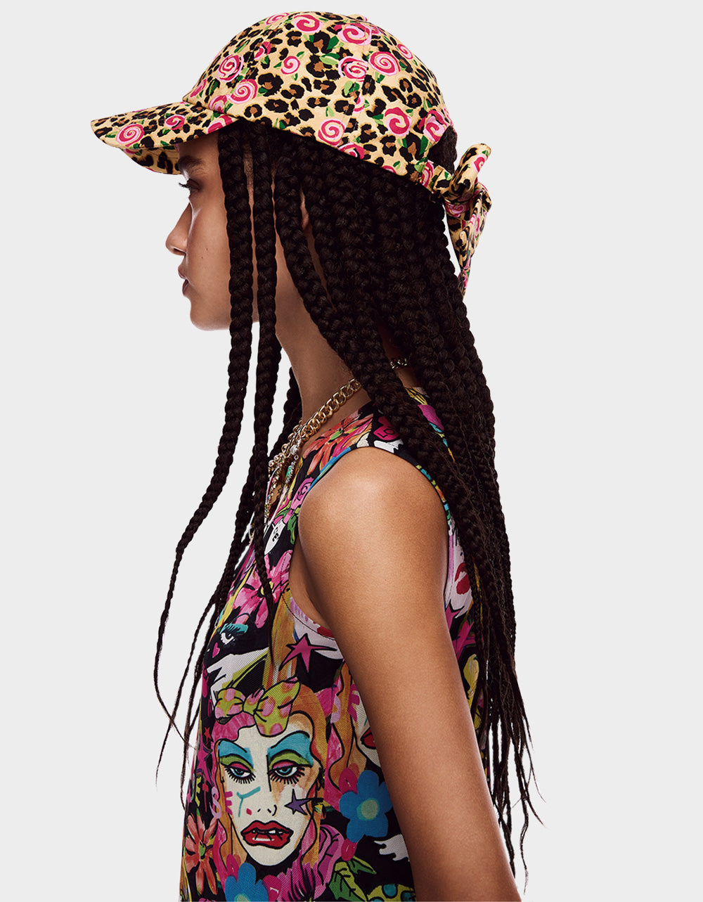 PRINTED BASEBALL HAT WITH BOW TIE ROSE
